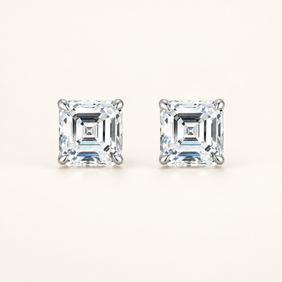2 Carat Asscher Lab Grown Diamond Stud Earrings, 18K Gold
