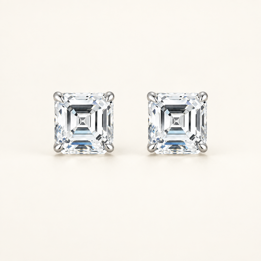 2 Carat Asscher Cut Lab Grown Diamond Stud Earrings in 18K White Gold - Future Jewelry