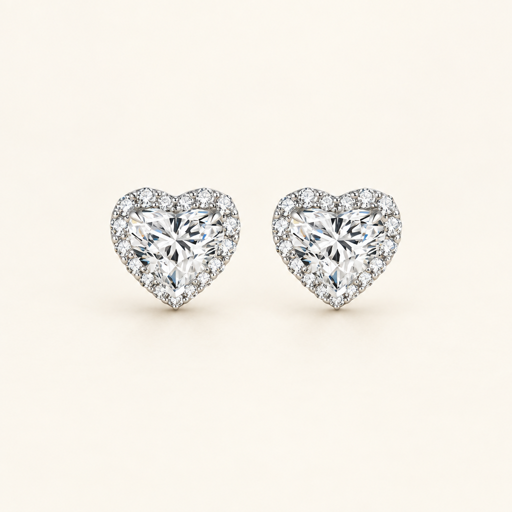 2 Carat Heart Cut Lab Grown Diamond Stud Earrings in 18K White Gold - Future Jewelry