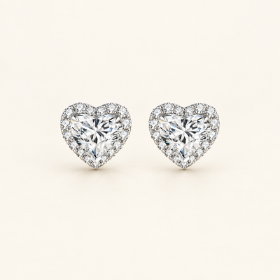 2 Carat Heart Lab Grown Diamond Stud Earrings, 18K White Gold
