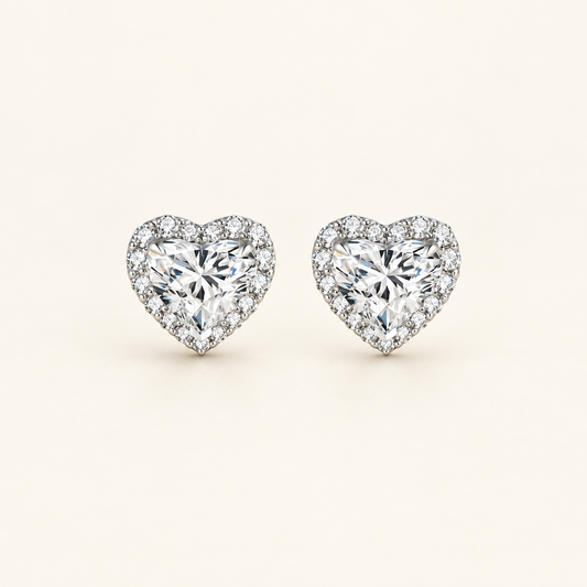 2 Carat Heart Cut Lab Grown Diamond Stud Earrings in 18K White Gold - Future Jewelry