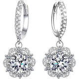 2 Carat Lab Grown Diamond Rose Drop Earrings, 18K White Gold