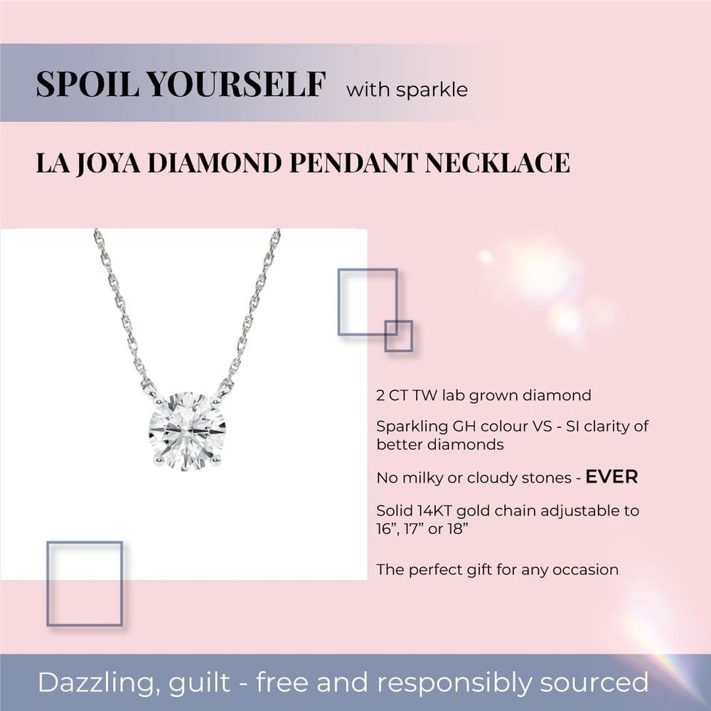 2 Carat Lab Grown Diamond Necklaces for Women | Solid 14K White Gold | GH VS SI Diamond Pendant | Ideal Gift for Her | Variety of Shapes to Choose From - Future Jewelry
