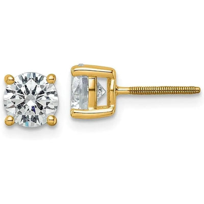 2 Carat Lab Grown Diamond Screw Back Stud Earrings, 14K Gold