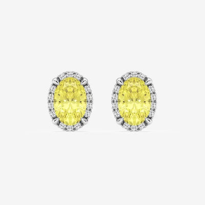 2.25 Carat Yellow Lab Grown Diamond Earrings, 14K White Gold