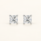 2 Carat Princess Cut Lab Grown Diamond Stud Earrings, 18K Gold