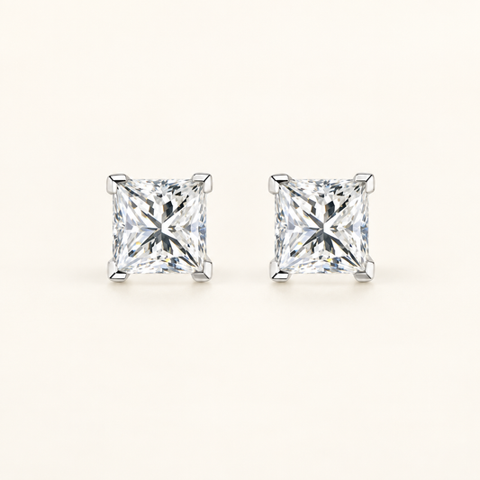 2 Carat Princess Cut Lab Grown Diamond Stud Earrings in 18K White Gold - Future Jewelry