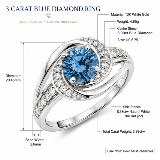 3 Carat Diamond Ring | Blue Lab Grown Diamond Ring in 10K White Gold, IGI Certified - Future Jewelry