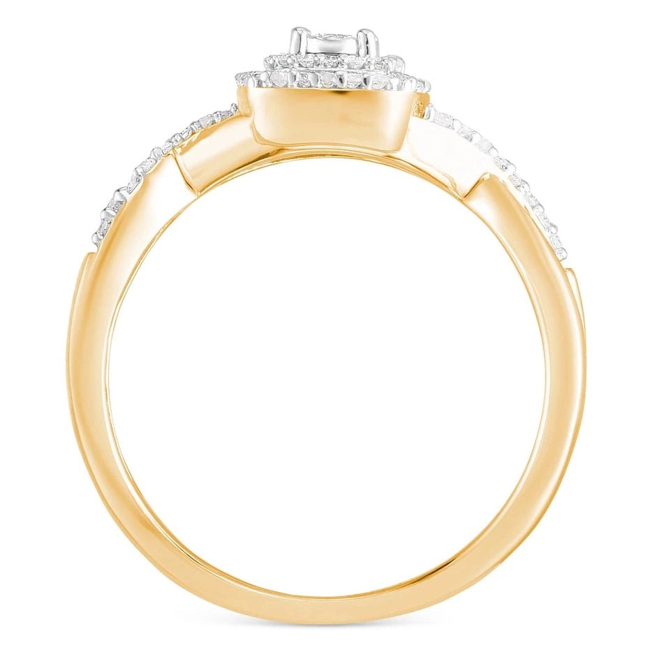 2 Carat Women's Diamond Swirled Shank Ring in yellow gold side view