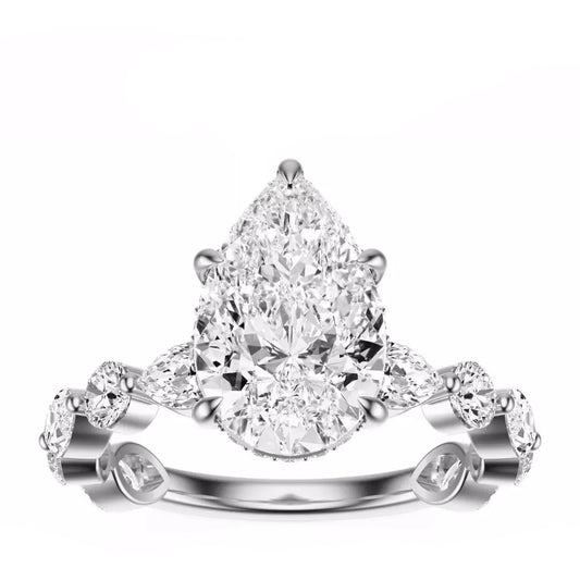 Front view of 3.10 carat pear cut lab grown diamond engagement ring in white gold