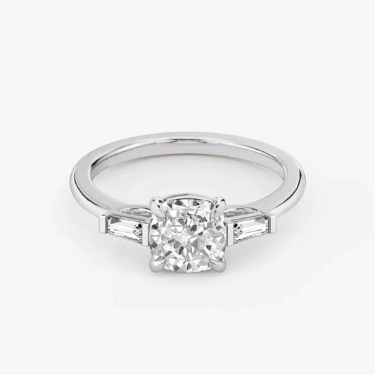 3 Carat Cushion Cut Lab Grown Diamond Three Stone Engagement Ring in 14K White Gold - Future Jewelry