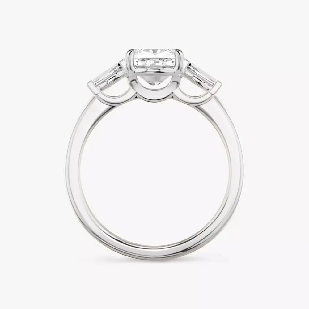 3 Carat Cushion Cut Lab Grown Diamond Three Stone Engagement Ring in 14K White Gold - Future Jewelry