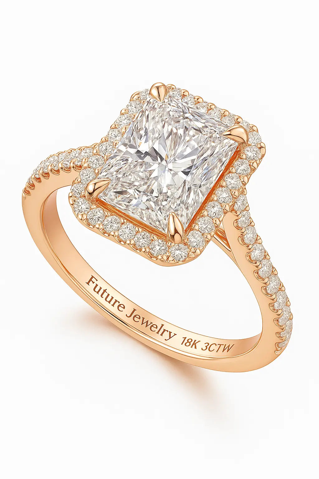 3 Carat Diamond Rings - Angled View of Lab Grown Diamond Ring in 14K White Gold - Future Jewelry