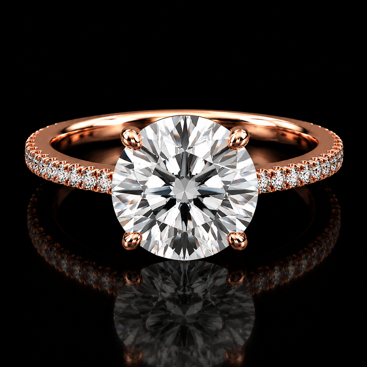3 Carat Diamond Rings - Dramatic Black-Background View of Lab Grown Diamond Ring in 14K White Gold - Future Jewelry