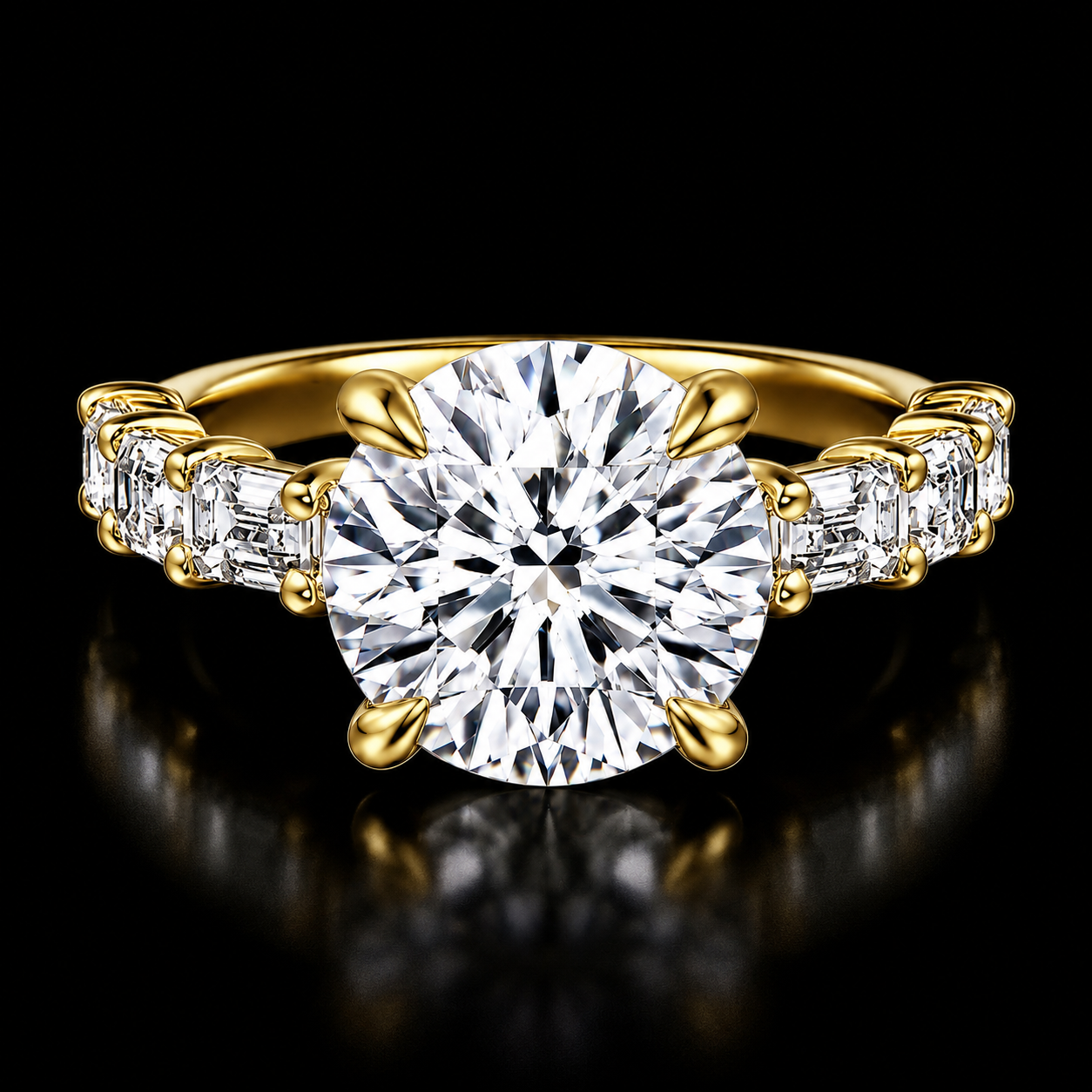 3 Carat Diamond Rings - Dramatic Black-Background View of Lab Grown Diamond Ring in 14K White Gold - Future Jewelry