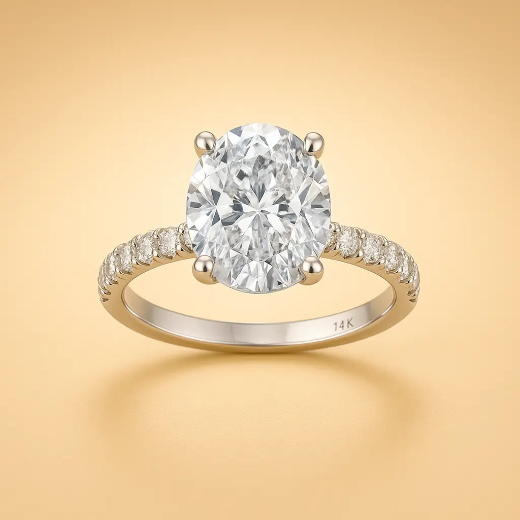 3 Carat Lab Grown Diamond Ring in 14K White Gold, Close-Up Detail - Future Jewelry