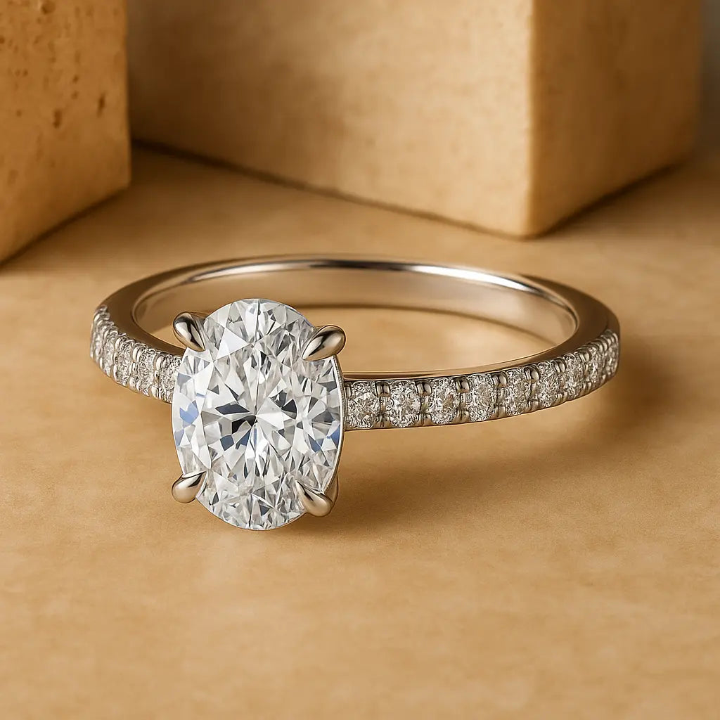 3 Carat Lab Grown Diamond - Macro Close-Up Detail of Lab Grown Diamond Ring in 14K White Gold - Future Jewelry