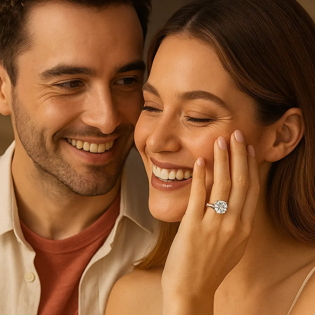 3 Carat Diamond Rings - Couple Wearing Lab Grown Diamond Ring in 14K White Gold - Future Jewelry