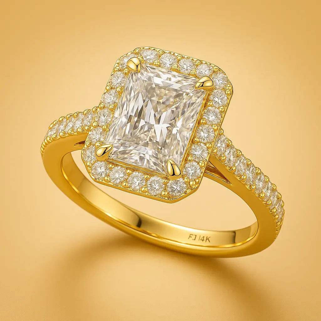 Lab Grown Diamond 3 Carat - Halo and Setting Detail of Lab Grown Diamond Ring in 14K White Gold - Future Jewelry