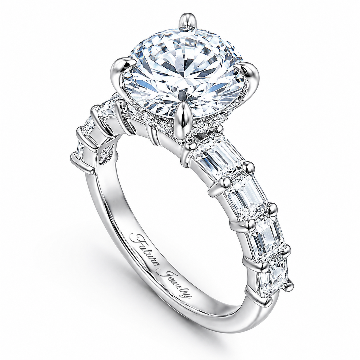 Lab Grown Diamond 3 Carat - Halo and Setting Detail of Lab Grown Diamond Ring in 14K White Gold - Future Jewelry