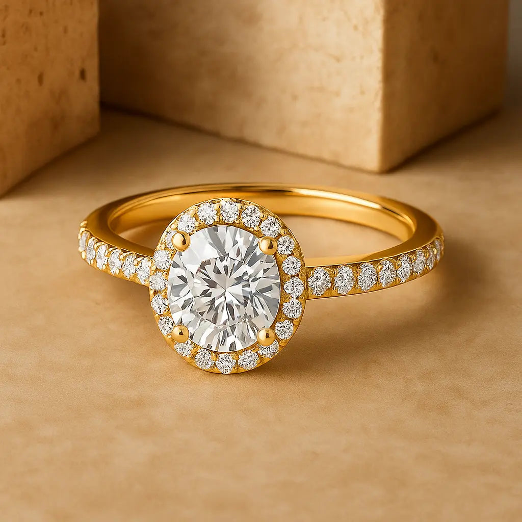 3 Carat Lab Grown Diamond - Macro Close-Up Detail of Lab Grown Diamond Ring in 18K Yellow Gold - Future Jewelry