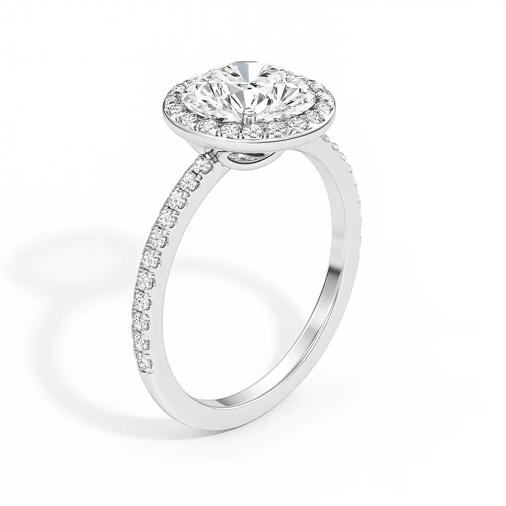 Lab Grown Diamond 3 Carat - Halo and Setting Detail of Lab Grown Diamond Ring in 18K Yellow Gold - Future Jewelry