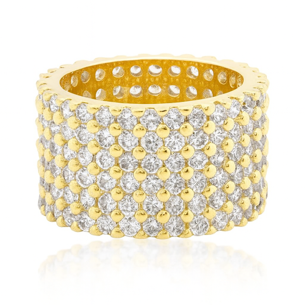 3 carat diamond ring in multi row eternity band in 14K yellow gold