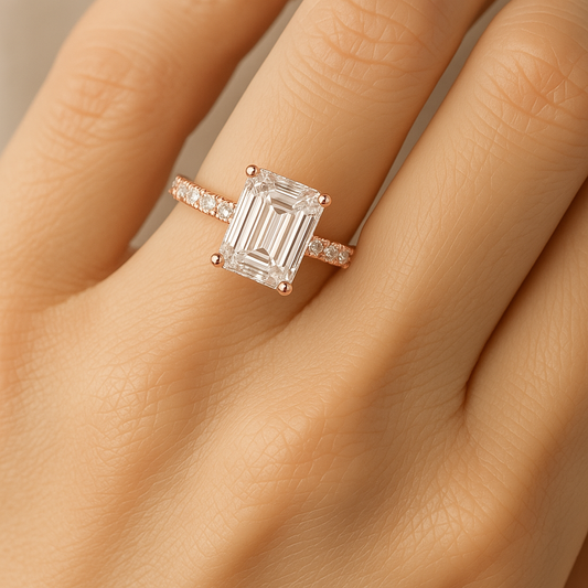 Rose gold ring with a diamond on a hand