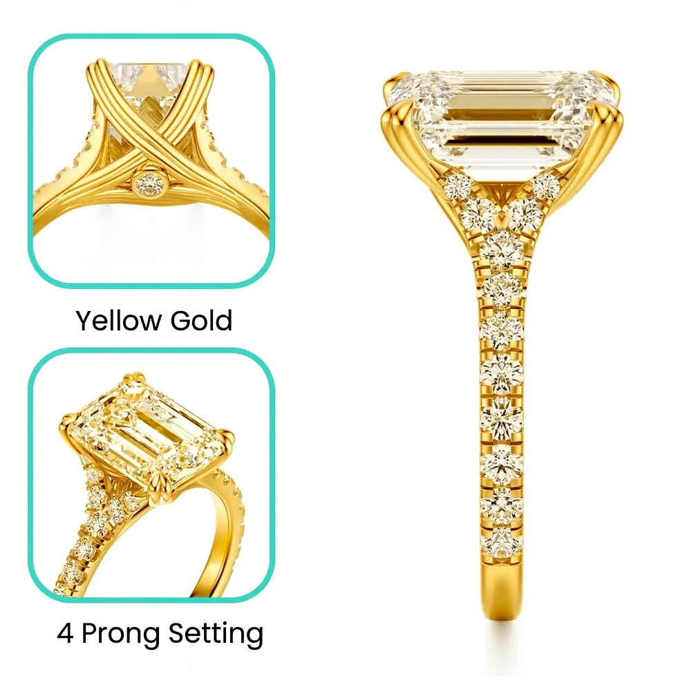 Gold ring with diamond accents on a white background
