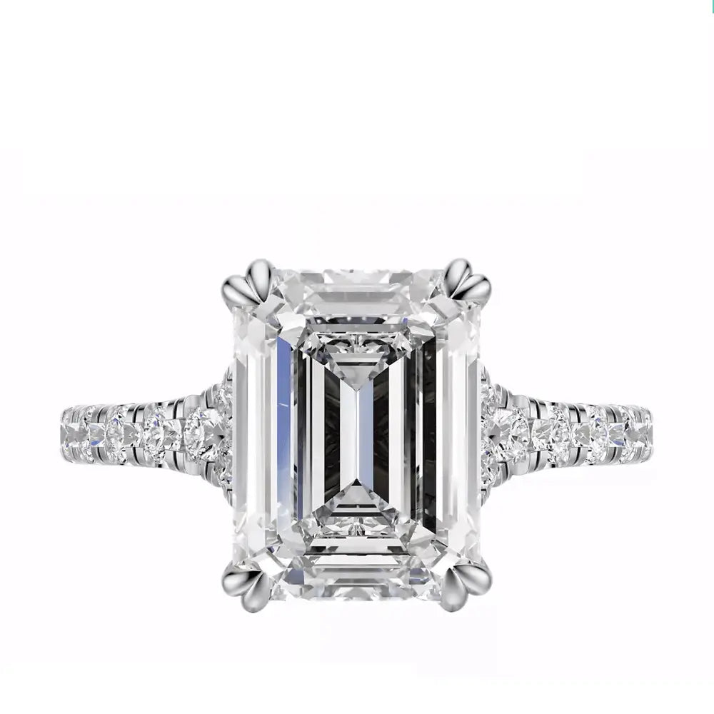 3 Carat Emerald Cut Lab Grown Diamond Engagement Ring in 14K White Gold, Certified - Future Jewelry