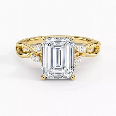 3 Carat Emerald Cut Lab Grown Diamond Engagement Ring, 14K Gold