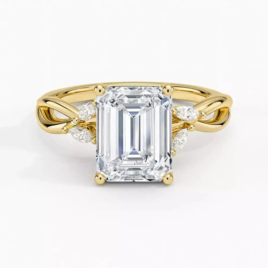 3 Carat Emerald Cut Lab Grown Diamond Engagement Ring in 14K Gold - Future Jewelry