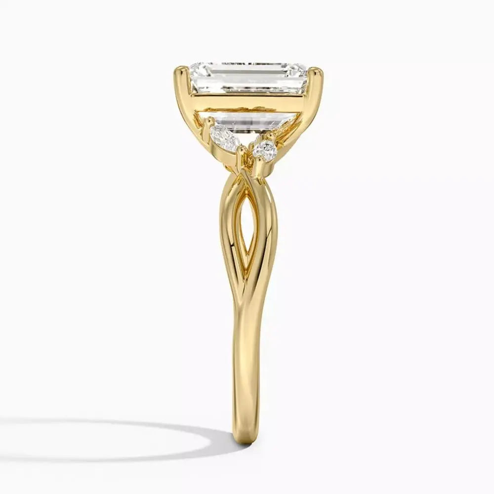 3 Carat Emerald Cut Lab Grown Diamond Engagement Ring in 14K Gold - Future Jewelry