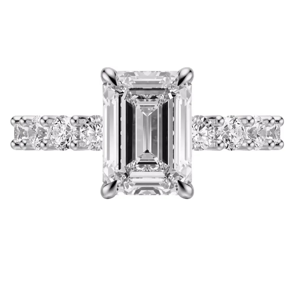 3 Carat Emerald Cut Lab Grown Diamond Engagement Ring in 14K White Gold - Future Jewelry