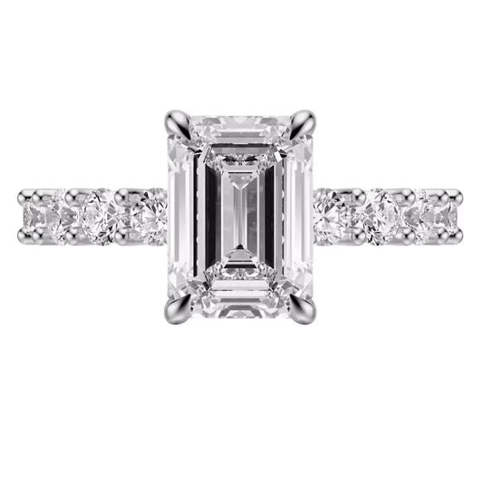 3 Carat Emerald Cut Lab Grown Diamond Engagement Ring in 14K White Gold - Future Jewelry