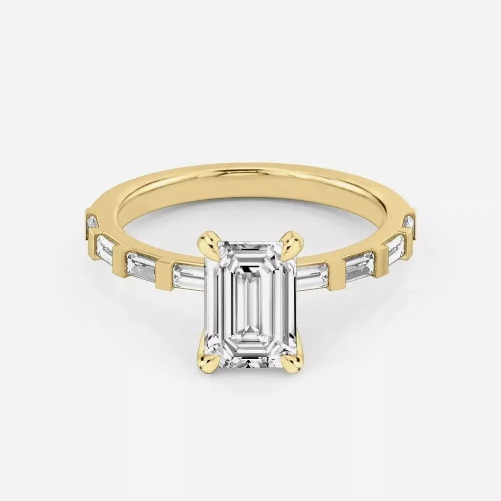 3 Carat Emerald Cut Lab Grown Diamond Engagement Ring in 14K Yellow Gold - Future Jewelry
