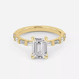 3 Carat Emerald Cut Lab Grown Diamond Engagement Ring, 14K Yellow Gold