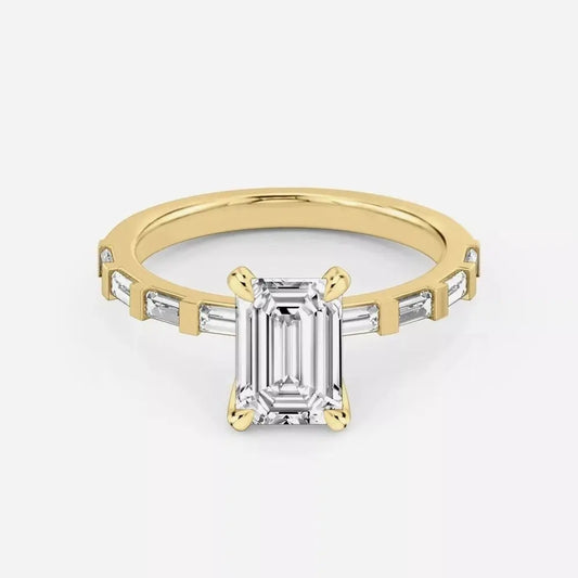 3 Carat Emerald Cut Lab Grown Diamond Engagement Ring in 14K Yellow Gold - Future Jewelry
