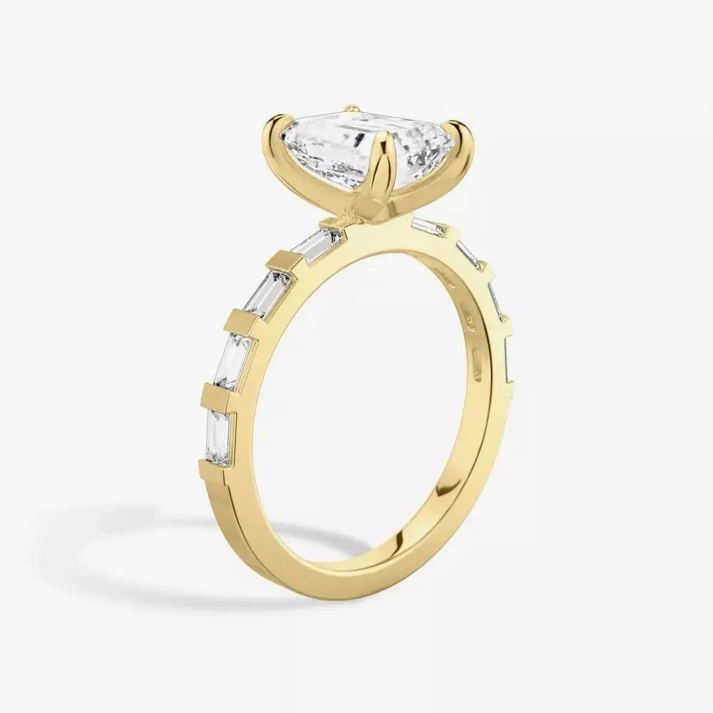 3 Carat Emerald Cut Lab Grown Diamond Engagement Ring in 14K Yellow Gold - Future Jewelry