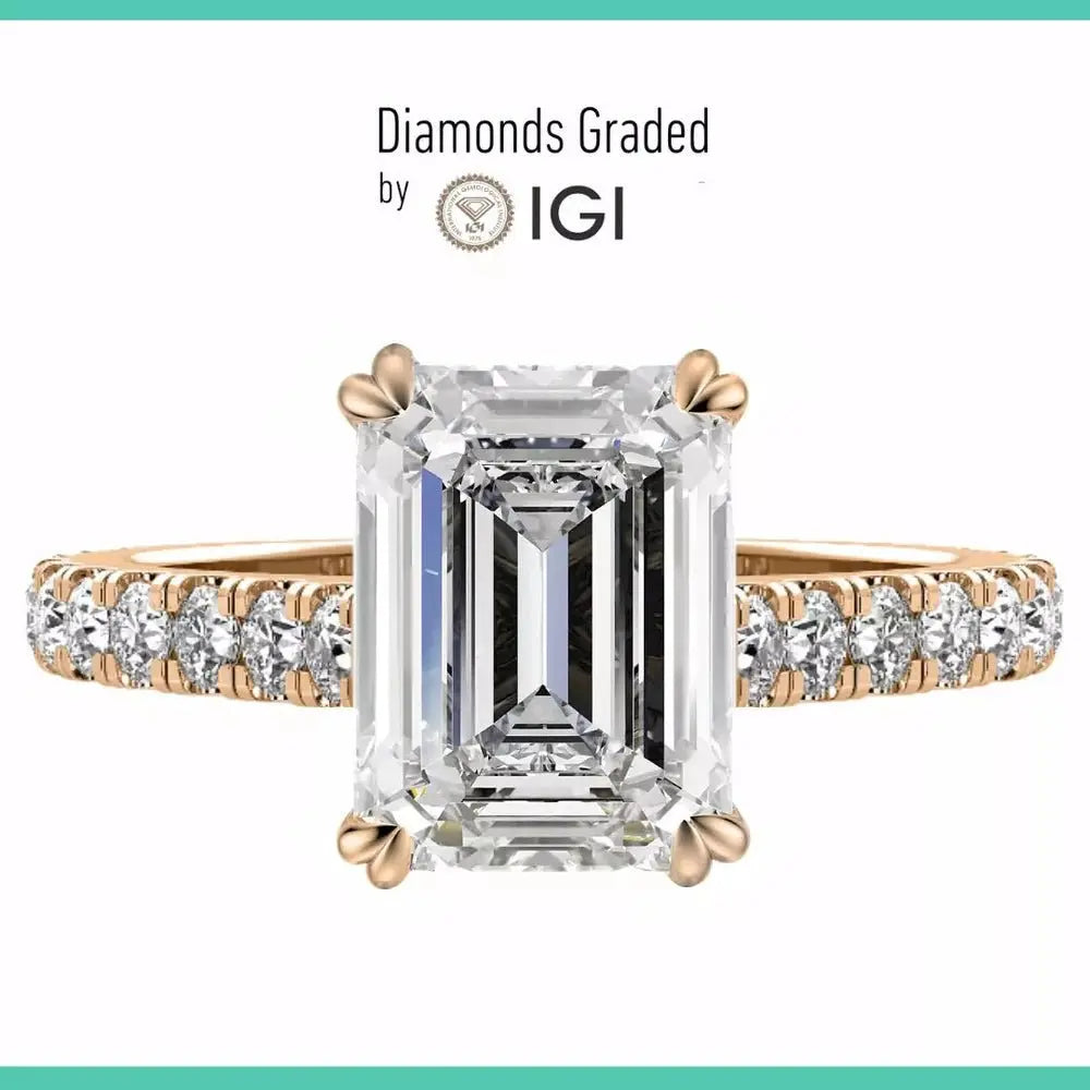 3 Carat Emerald Cut Lab - Grown Diamond Ring in 14K Rose Gold - Future Jewelry