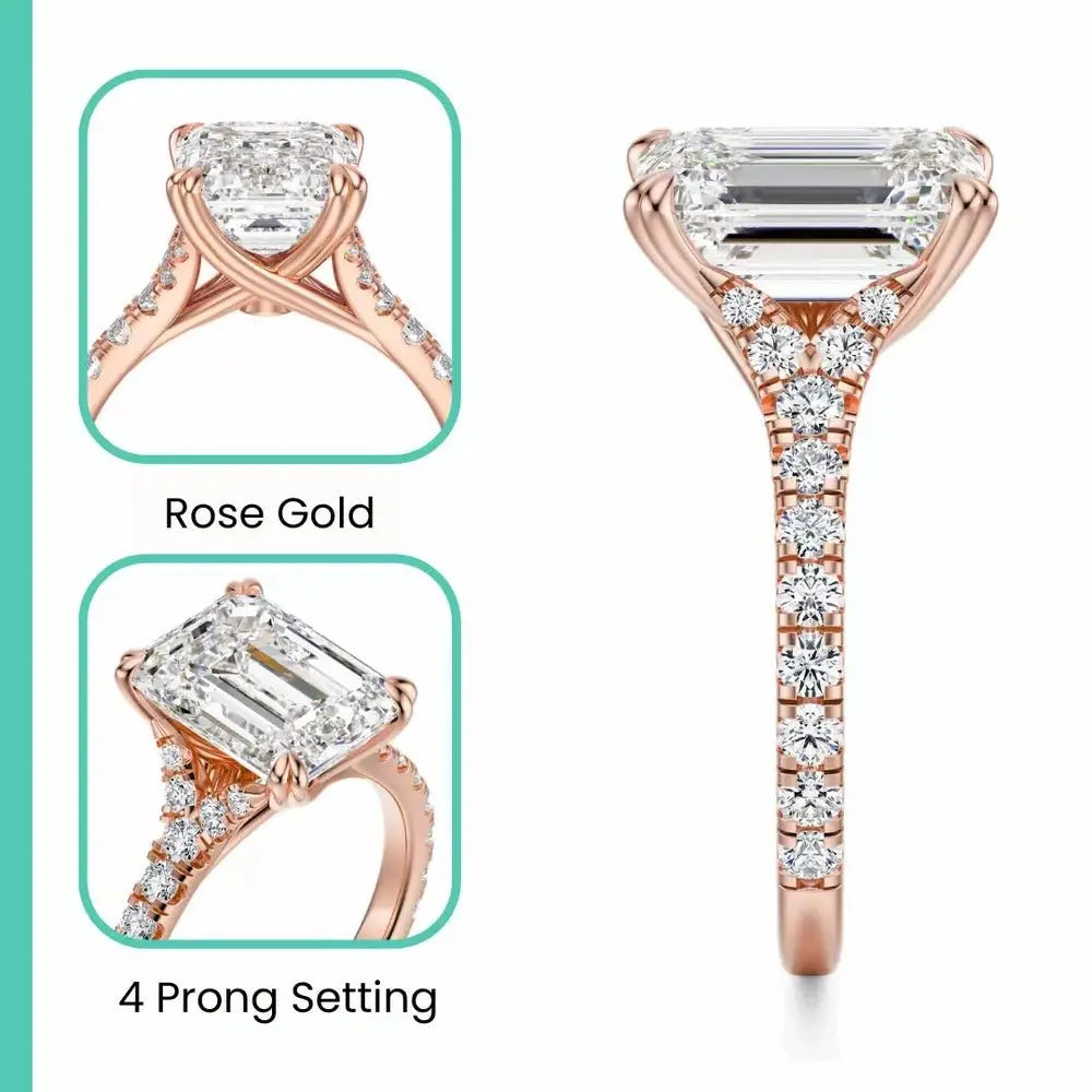 3 Carat Emerald Cut Lab - Grown Diamond Ring in 14K Rose Gold - Future Jewelry