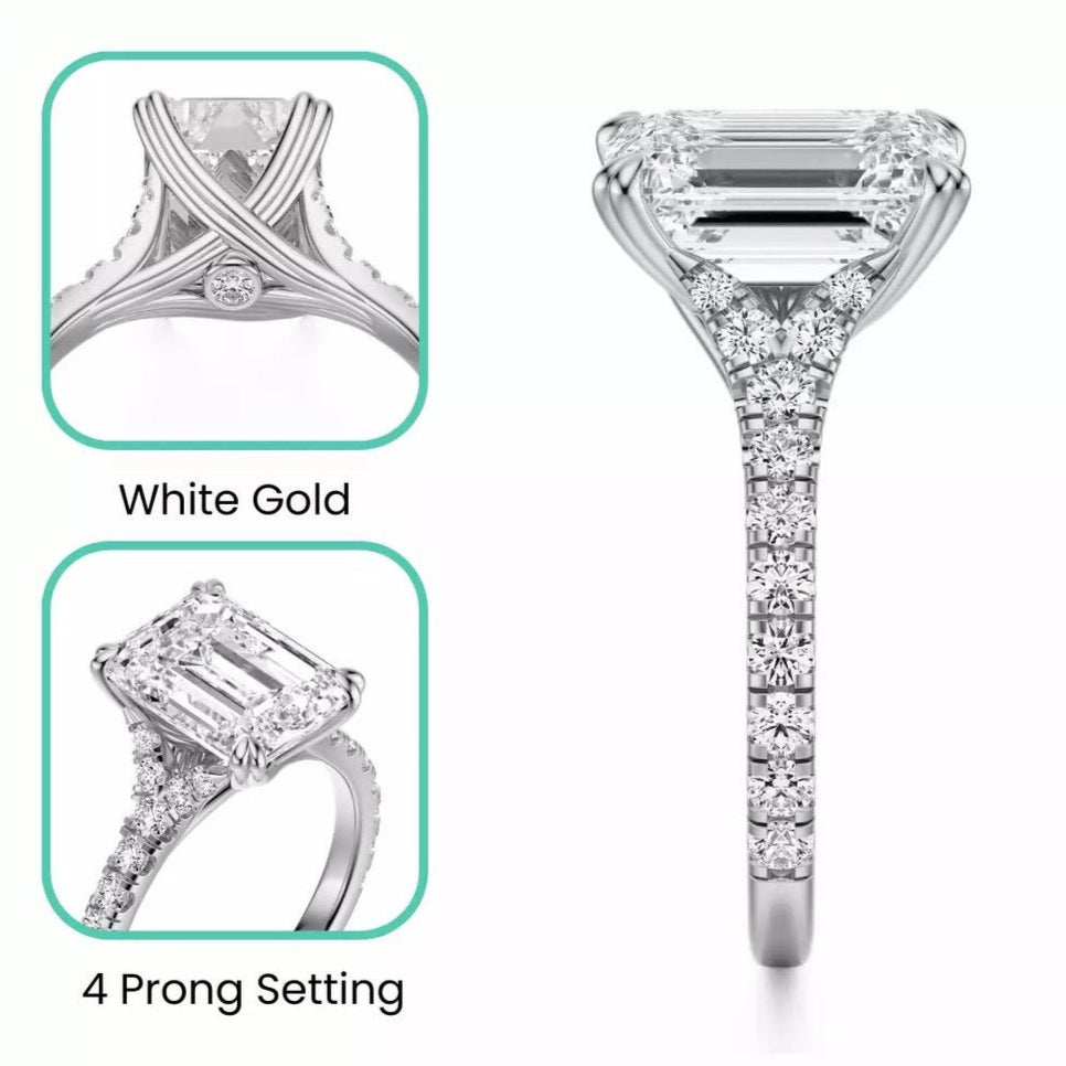 3 Carat Emerald - Cut Solar Diamond Engagement Ring – Certified, 14K White Gold - Future Jewelry