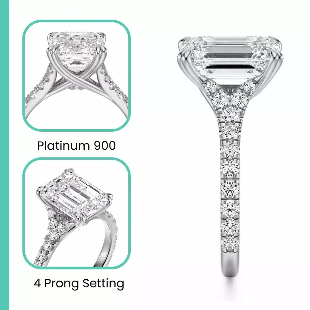 3 Carat Emerald Lab Grown Diamond Ring Platinum 900 - Future Jewelry