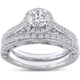 3 Carat Diamond Vintage Halo Bridal Set Ring