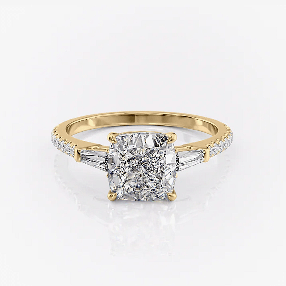 3 Carat Lab Grown Cushion Cut Diamond Engagement Ring 18k Yellow Gold - Future Jewelry