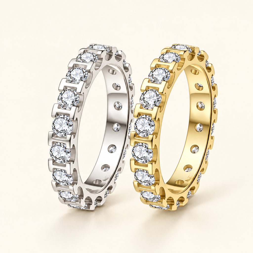 3 Carat Lab Grown Diamond Eternity Rings in 18K White and Yellow Gold - Future Jewelry