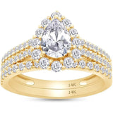 3 Carat Lab Grown Diamond Halo Bridal Ring Set, 14K Gold
