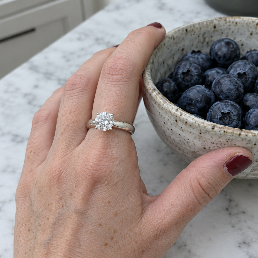 3 Carat Lab Grown Diamond Solitaire Ring in 14K White Gold worn on hand - Future Jewelry