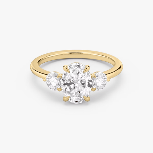 3 Carat Oval Cut Lab - Created Diamond Three - Stone Engagement Ring in 14k Yellow Gold - Future Jewelry