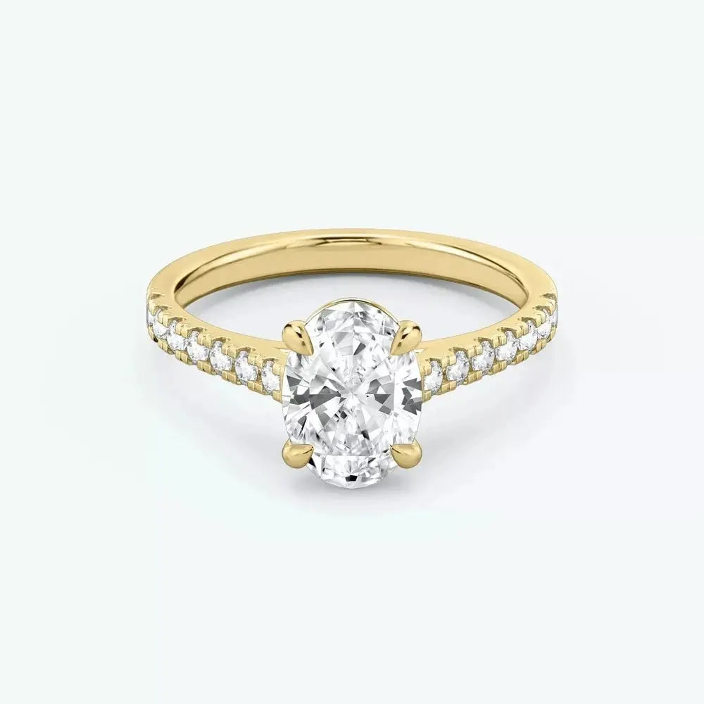 3 Carat Oval Cut Lab Grown Diamond Solitaire Engagement Ring with Side Stones in 14K Yellow Gold - Future Jewelry